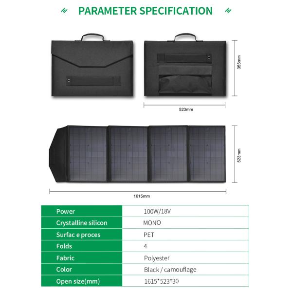 IP65 100W Foldable Solar Panel Energy 1615*340*340 Tiny Charging System