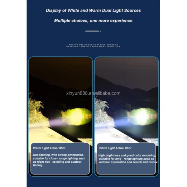 Headlight Strong Light Super Bright Charging Small and Light Long-lasting Sensing Night Fishing Fishing Special Dual-color Lamp