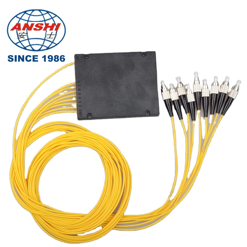 FTTH Network ABS Box Type 1x8 PLC Fiber Optic Splitter, UPC Polished, Custom SC LC FC Optical Connectors