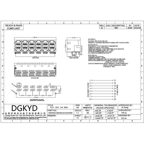 DGKYD59212688IWA1DY1G022 2x6 Multiport RJ45 Connector All Plastic 8P8C
