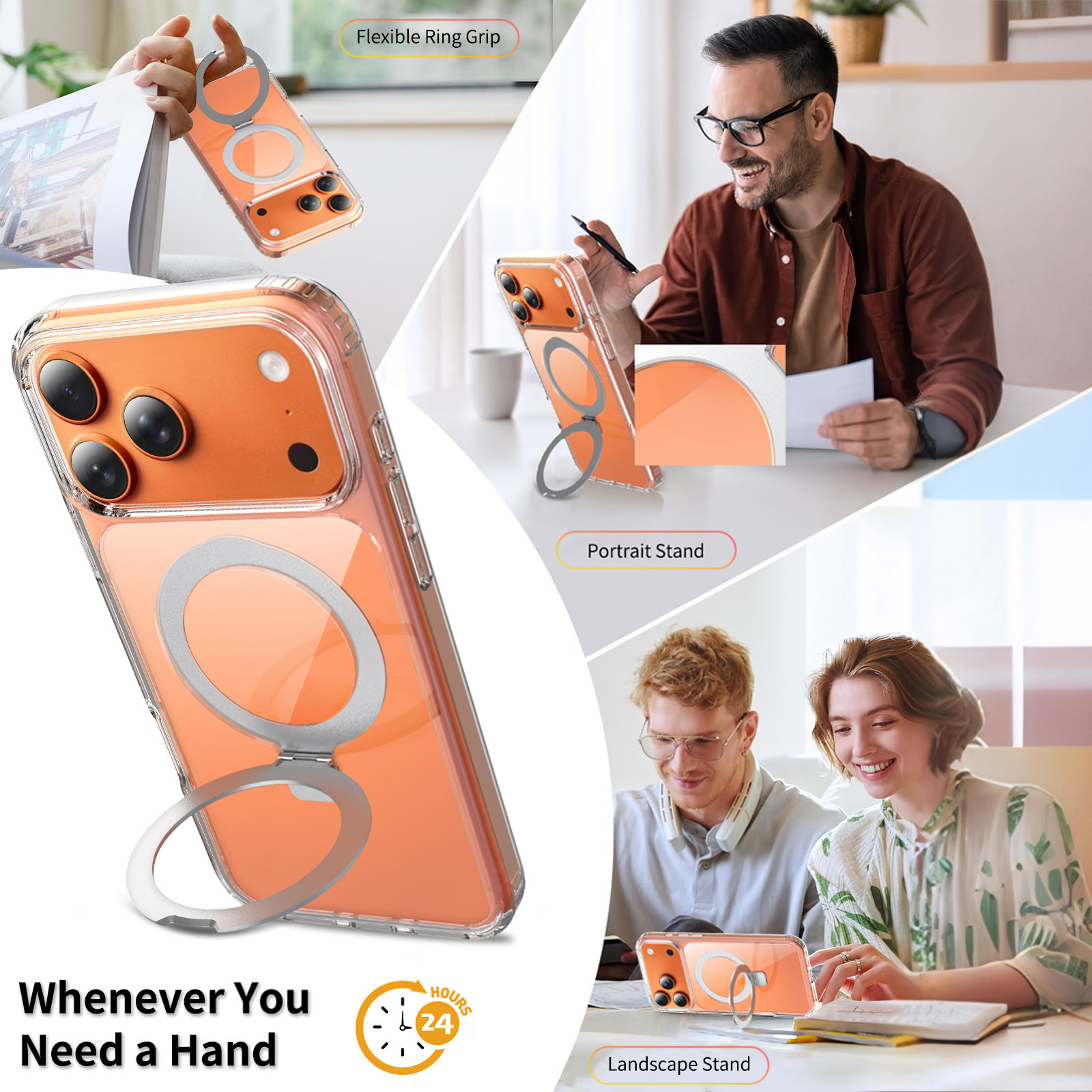 Laudtec PC Matte TPU Border Clear Back Magnetic Case with Round Stand & Holder for iPhone 18 17 Pro Max