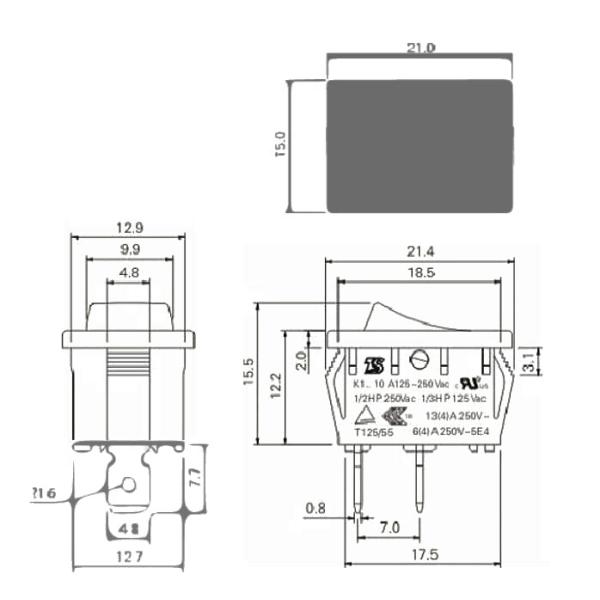 Car T125 55 125V 250V AC SPST SPDT On Off LED Light Rocker Switch