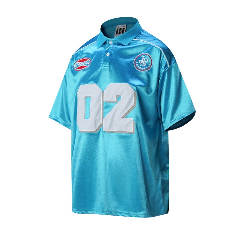 Custom 100% Polyester Woven ODM Baseball Short Sleeve Sky Blue Embroidered Breathable Reflective Hip Hop Street Dance T-shirt