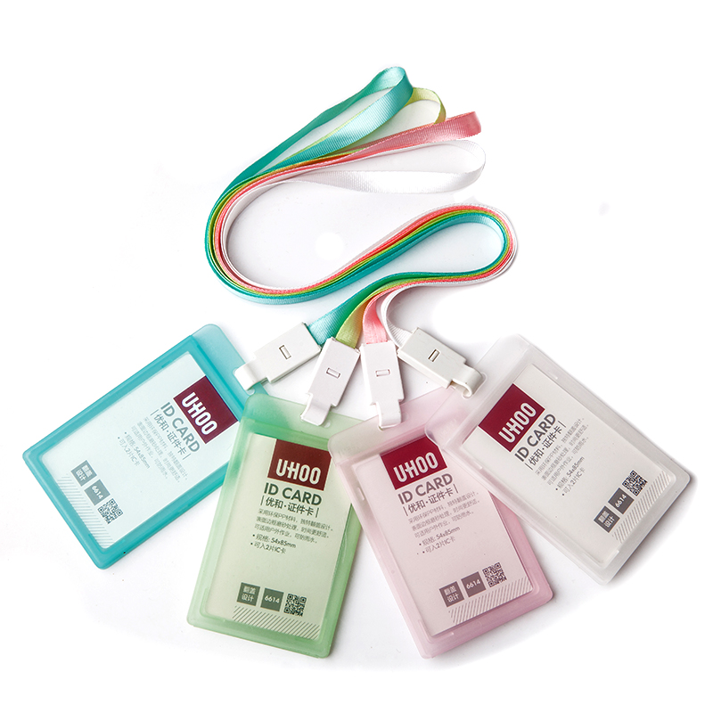 PP ID Lanyard Retractable Transparent Card Holder Protector For Employee Identification