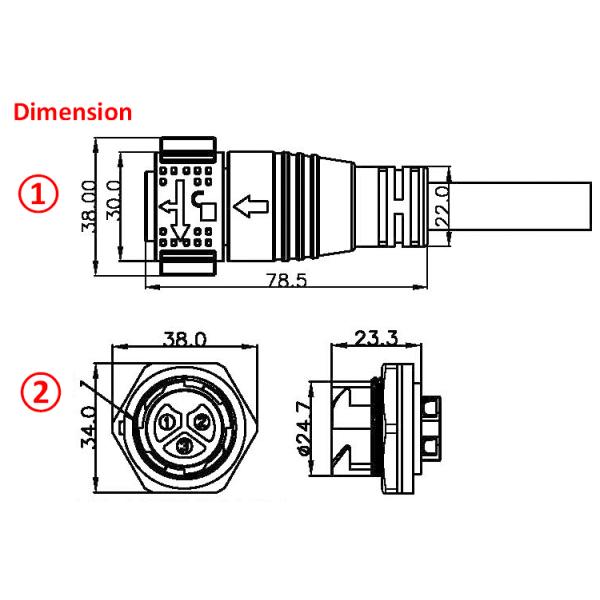 High Current Waterproof Circular Connectors 3pin Molded Cable IP67 For Electric Equipments