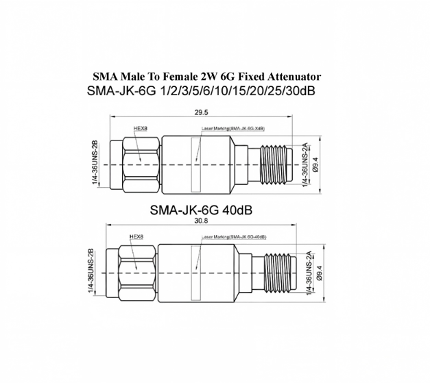 RF Fixed Attenuator SMA Male to Female with 5dB Attenuation DC-6GHz Frequency Range and Stainless Steel Housing
