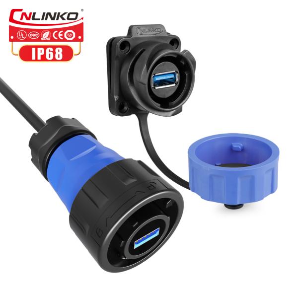 Cnlinko Connector Supplier YM24 USB 3.0 Panel Mount Data Connector IP67 Waterproof USB Connector