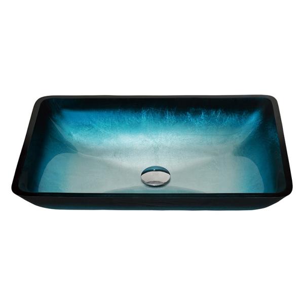 Gradient Blue Tempered Bath Wash Basins Glass Bowl Rectangular Table Top Solid