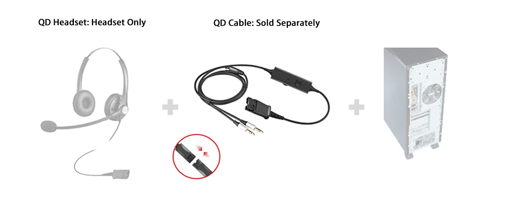 Headset Quick Disconnect QD Cable to Dual 3.5mm Plugs Adapter, Wired Headset Cord for PC