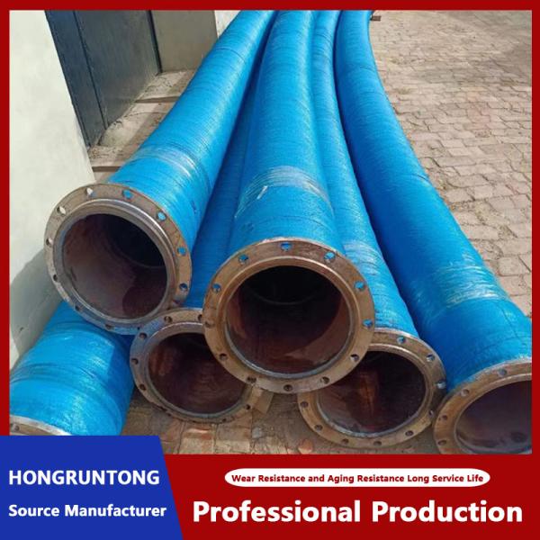 Close-up view of dredge suction hose end fittings and reinforcement