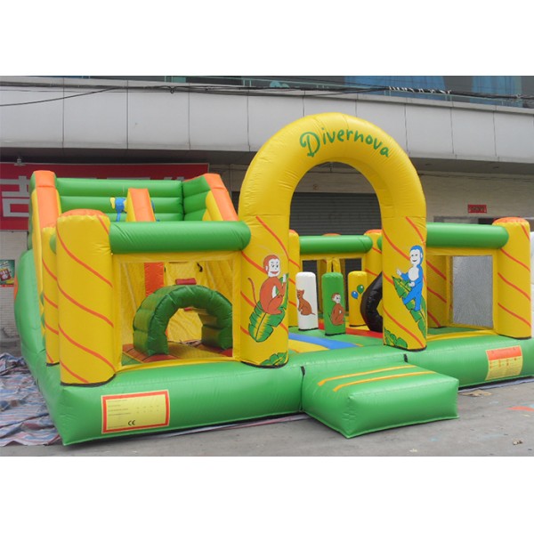 Small Cartoon Theme Inflatable Fun Island , Inflatable Playground With Giant Blow Up Slide