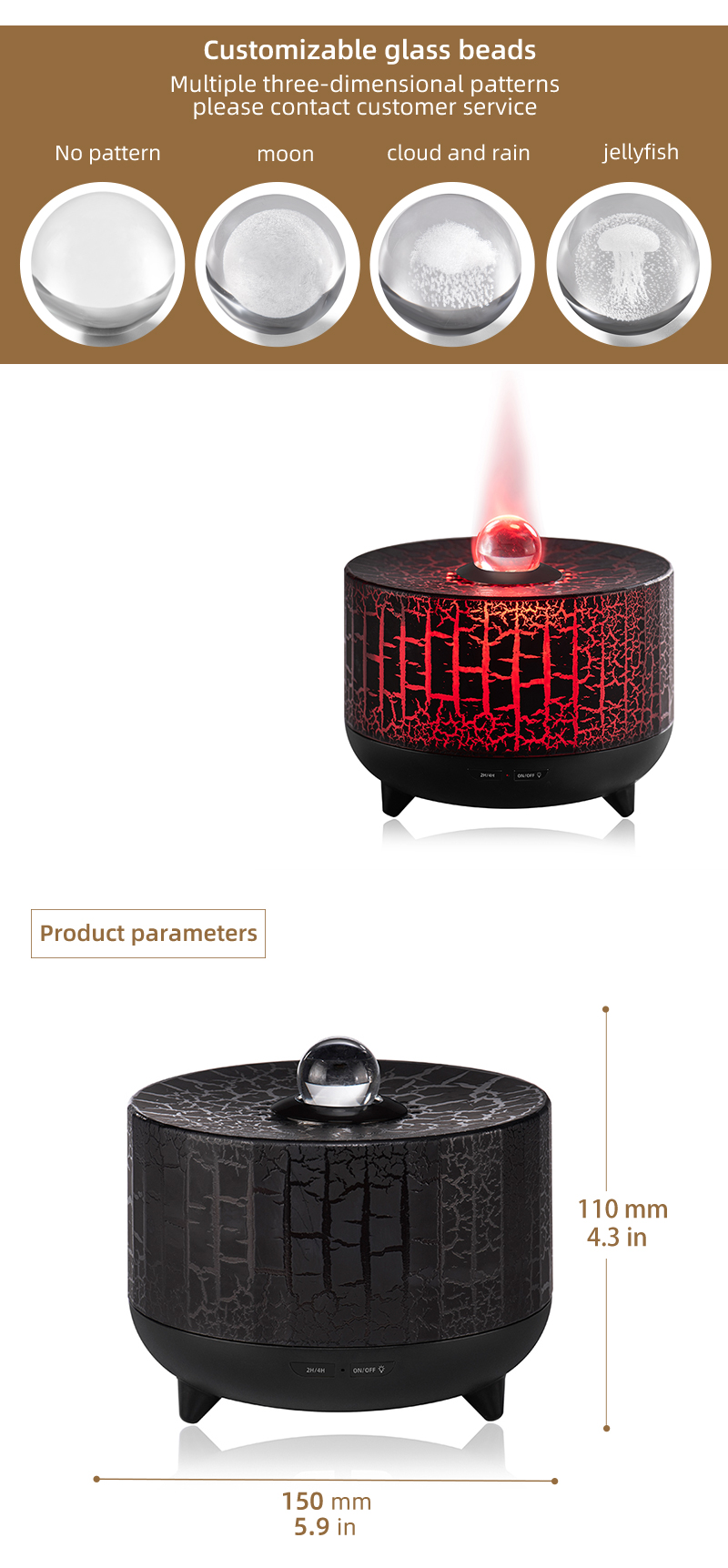 Remote Control 300ml Aromatherapy Essential Oil Crack Shape Volcano Diffuser Humidifier for Home Bedroom Black