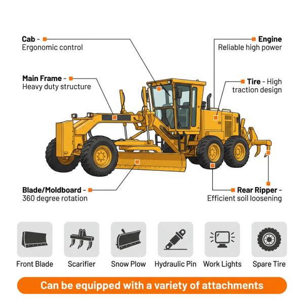 14ft Used Road Grader For 140H Construction Infrastructure Building