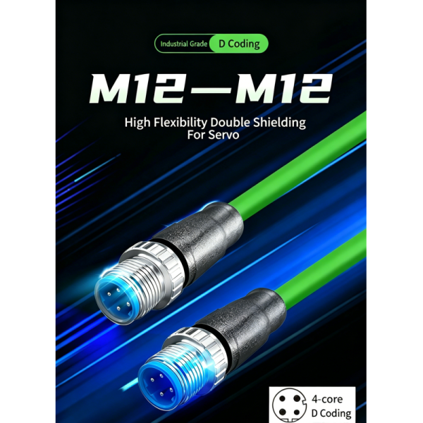 M12 D-Code 4 Pin to RJ45 Connector Ethercat Cable High Flex CAT6 Shielded Waterproof Network Cable