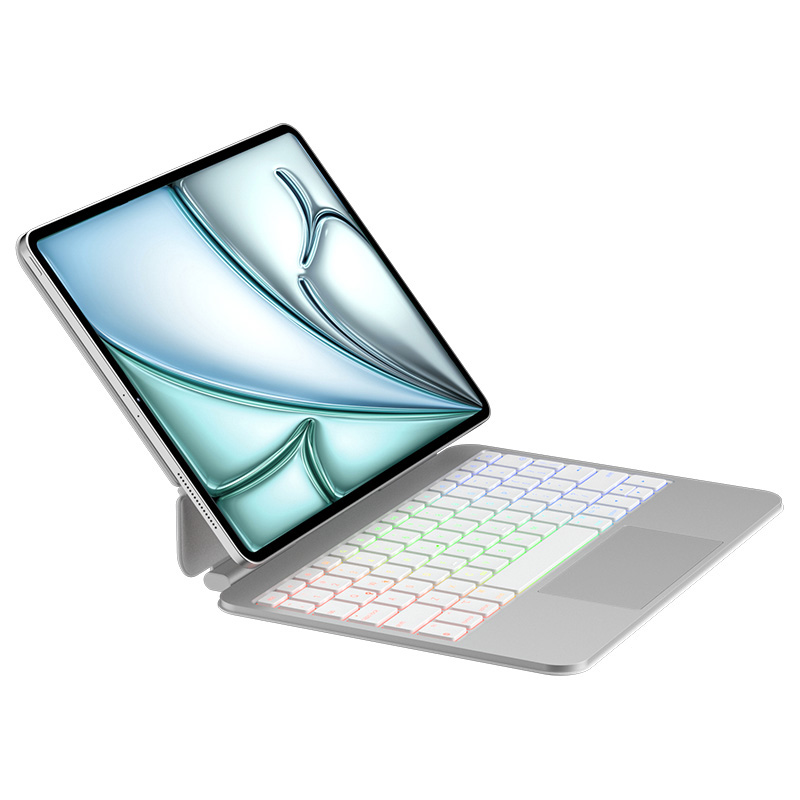 Custom Logo Magic Keyboard Case for iPad Aluminum Alloy Panel 7-Color Backlit Multi-Touch Trackpad Voice Input