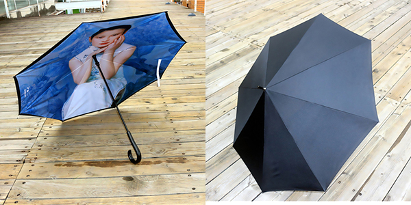 Artwork Pattern Upside-Down Umbrella showcasing elegant lady portrait in oil-painting style