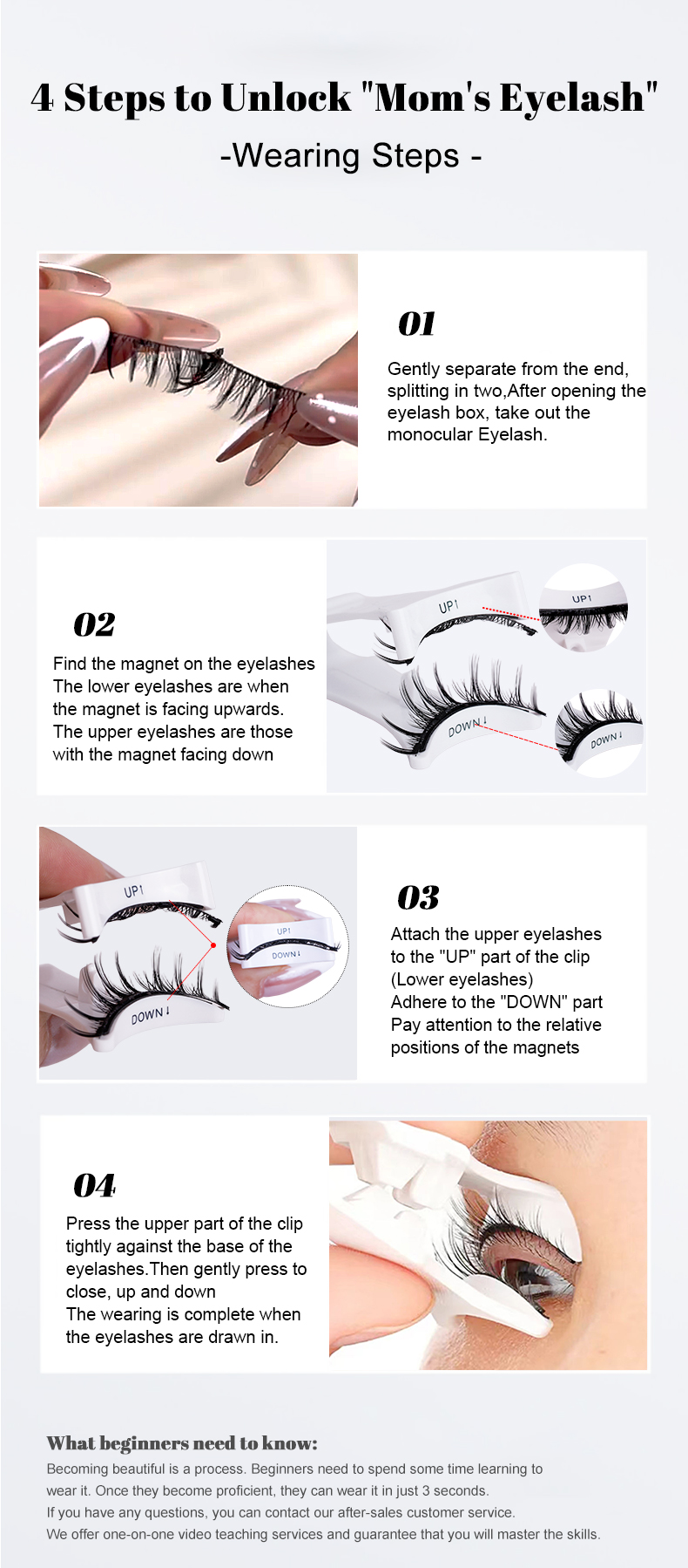 2 Pairs Travel Reusable Natural Private Label Faux Mink Magnetic Eye Lash Kit With Applicator