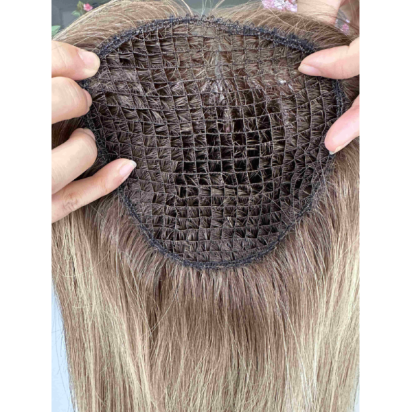 High Quality Natural Long Brown Integration Fishnet Base Virgin Multi Parting Hand Tied Human Hair Topper For Woman