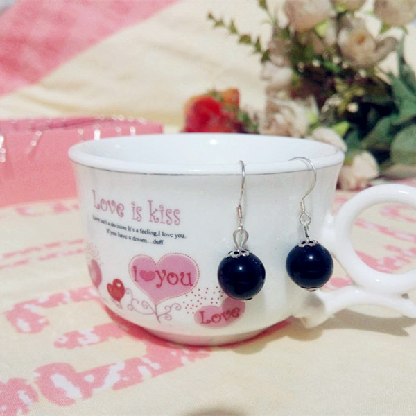 100% True Sterling Silver S925 Earrings Nature Red Jade Black Agate Eardrop Certifications