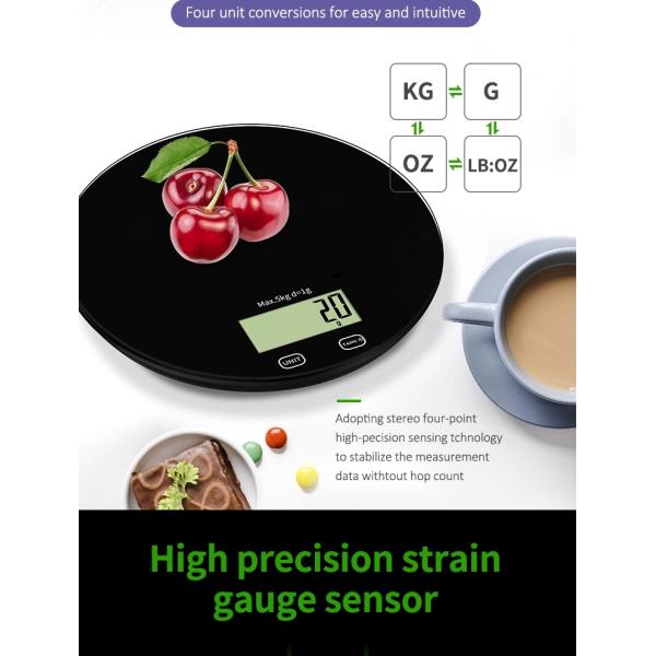 Colorful Printed Round Glass Platform Max 5KG Digital Kitchen Scale