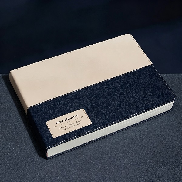 Two-Tone PU Leather Hardcover Notebook Journal With Back Pocket