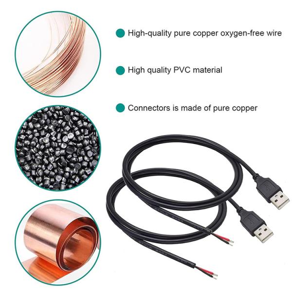 5V USB to Open Stripped Tinned Bare Wires End Pigtail Power Charger Cable for LED Strip Light Lamp