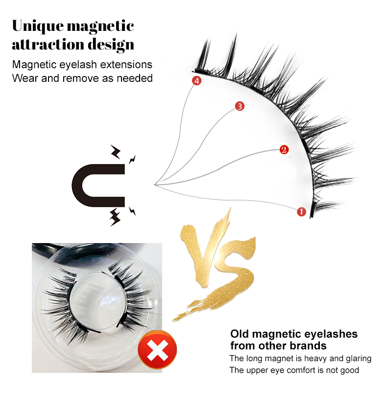 2 Pairs Travel Reusable Natural Private Label Faux Mink Magnetic Eye Lash Kit With Applicator