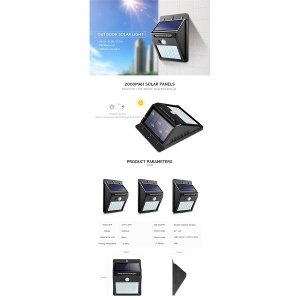 Pir Motion Sensor 200LM Solar Powered LED Wall Light Cool White