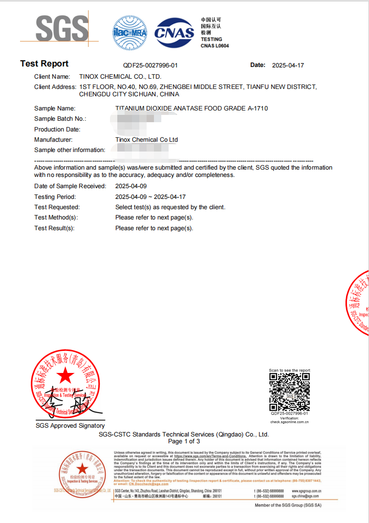 Chloride Process Titanium Dioxide TiO2 with Tinting Strength 100-110% Whiteness 97-99% and Particle Size 0.2-0.3um