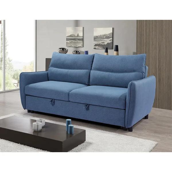 Customized Material Move Down Back Wood Frame Sofa 3 Seaters Blue Fabric Folding Sofa Bed