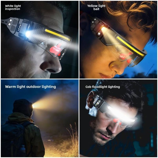 Inductive Headlight Long-lasting Lithium Battery Outdoor Running Cycling Glass Light Small Portable Multi-function Camping Light