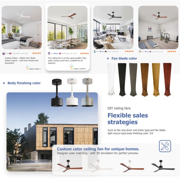 52'' Natural Solid Wood Ceiling Fan With Powerful DC Motor Multiple Color Options