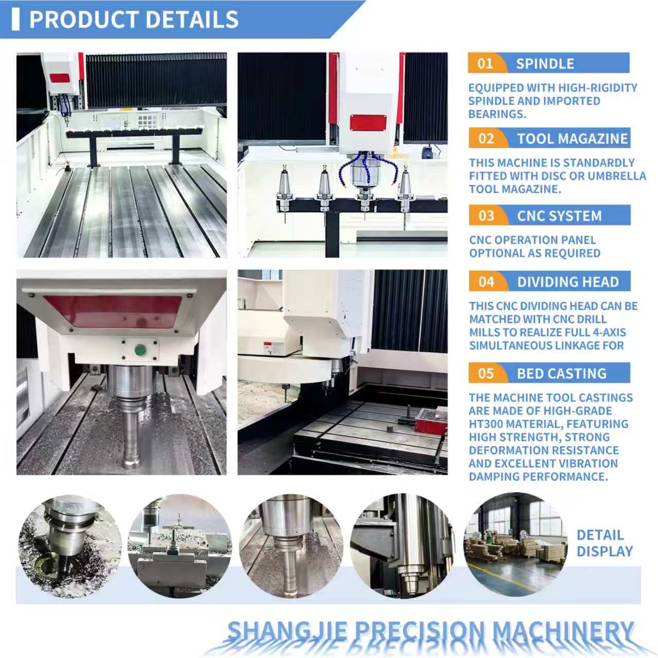 Precision Automatic CNC Gantry Drilling Machine BT40 Spindle Large Metal Plate Drilling Tapping Milling