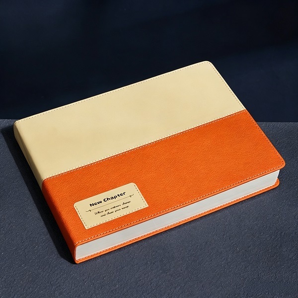 Two-Tone PU Leather Hardcover Notebook Journal With Back Pocket