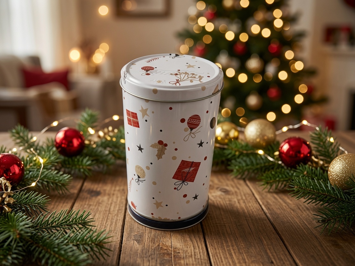 Dadi Customized with Music Cylindrical Metal Storage with Lid Round Rotatable Tin Can for Cookies, Snacks & Gift Packaging