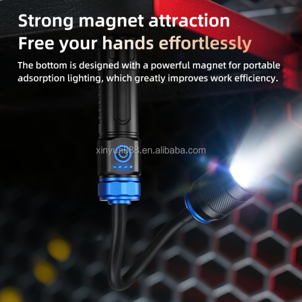 Cross-border Magnetic Working Lamp, Multi-angle Bend, Car Inspection Lamp, USB Charging, White Laser Zoom Flashlight