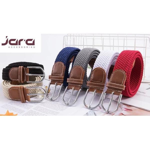 Navy Polyester / Brown PU Mens Stretch Belts Shiny Old Silver Buckle Available