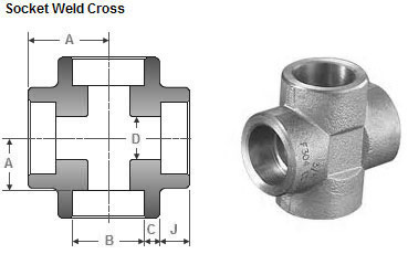 Cross Stainless Steel 316 4 Way Connector Socket Weld Fitting