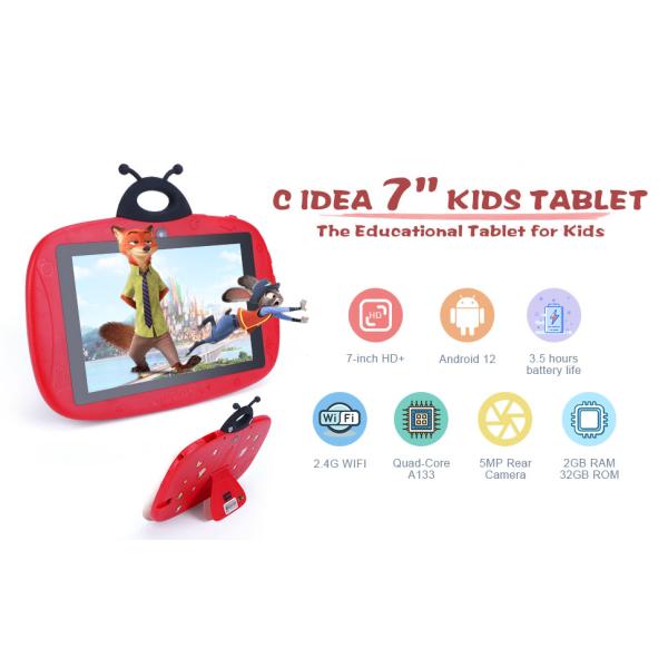 C idea Kids Android 7 Inch Touch Screen Tablet 6+128GB Storage Free Case WIFI Dual Camera CM75