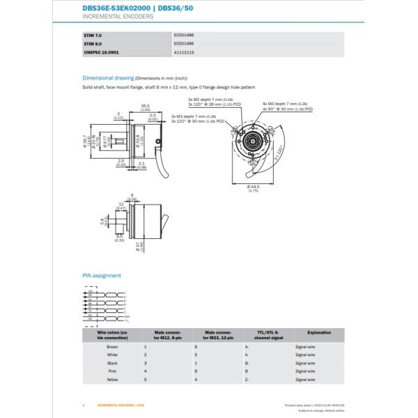 Sick DBS36 Series Incremental Encoder 6-channel 2000ppr HTL Signal Solid Type 6mm Shaft For High Precision Applications