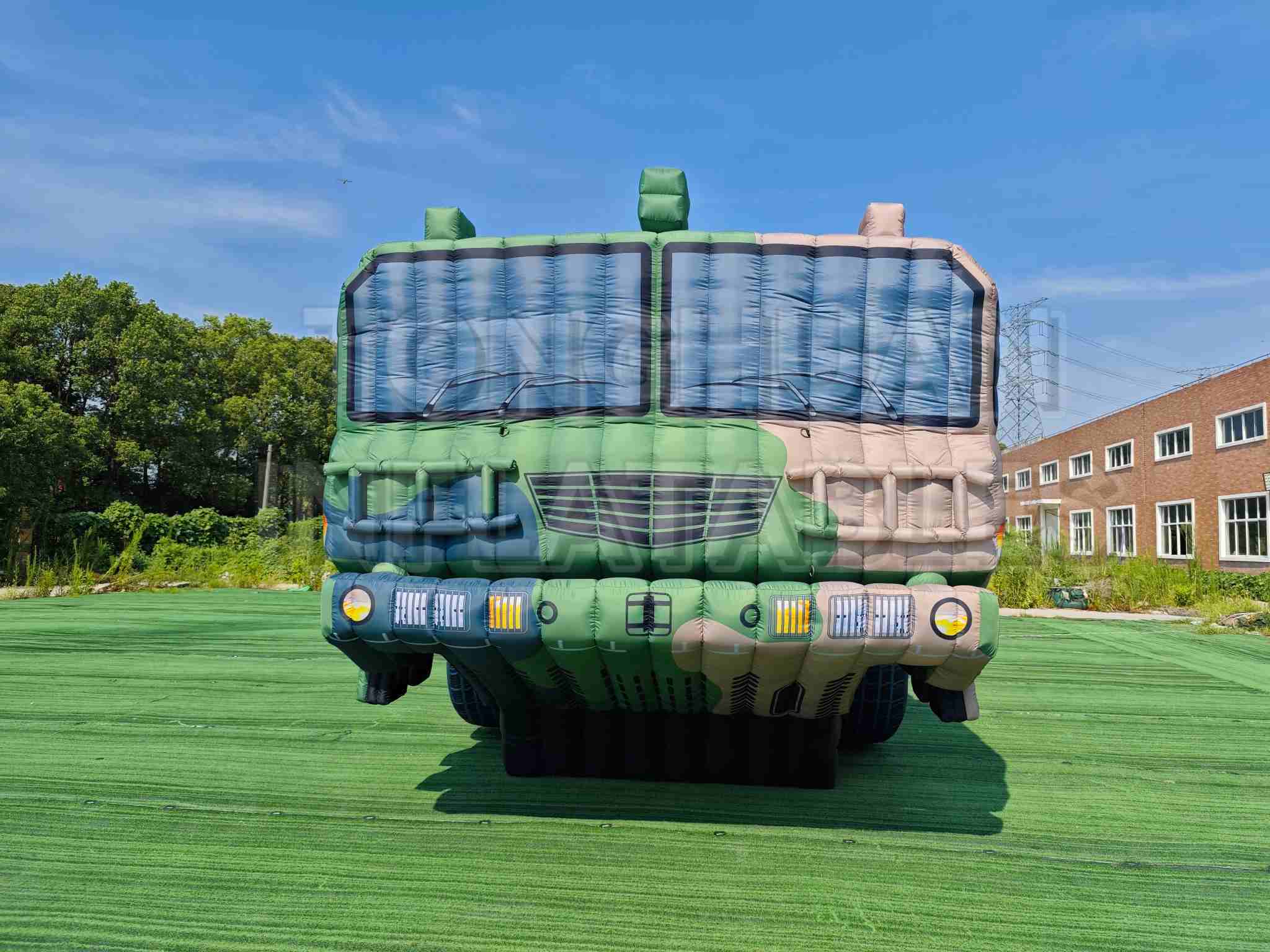 Custom Inflatable Launcher Vehicle Replica with Long Canister Body Multi Axle Chassis and Camouflage Printing for Training Displays and Outdoor