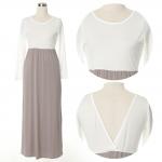 solid color joint lantern skirt new style chiffon long sleeve long dress with V