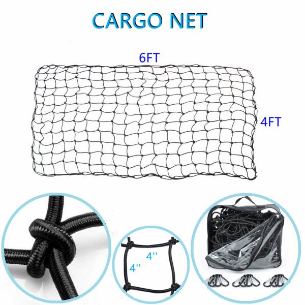 4x6FT Deluxe Cargo Carrier 5mm Latex Core Rooftop Cargo Net With Hooks