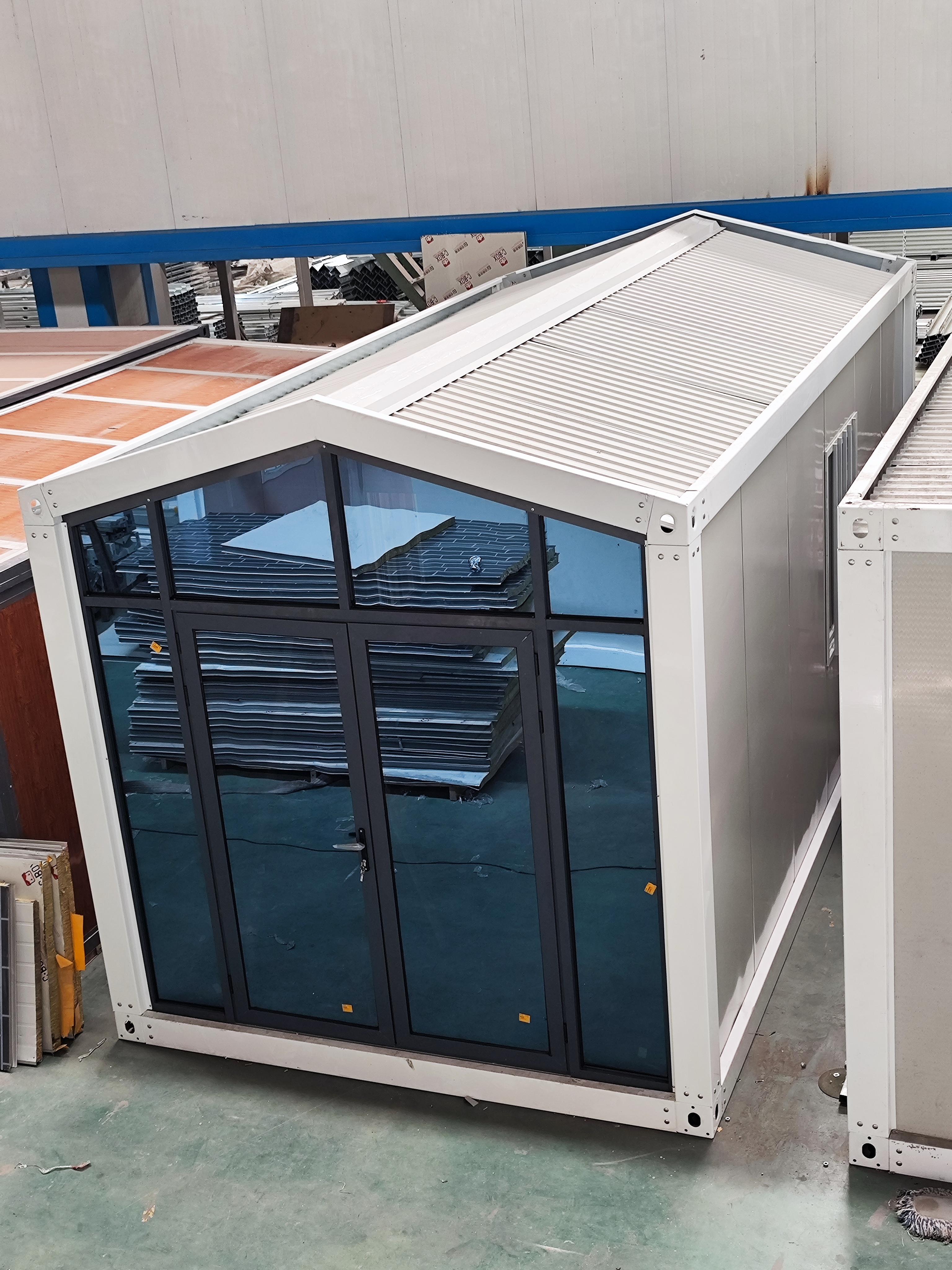 Detachable Container House With Triangular Roof & Front Glass Wall, Easy Install For Office & Living