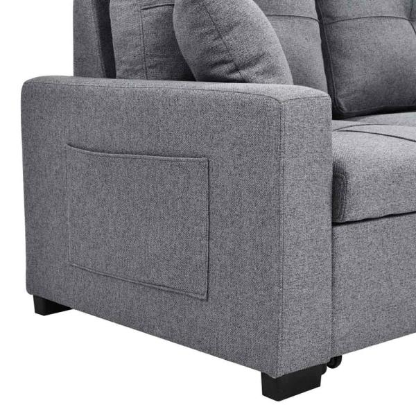 L-Shaped Reversible Sectional Sleeper Sofa with Pull-Out Bed and Storage,Gray Fabric