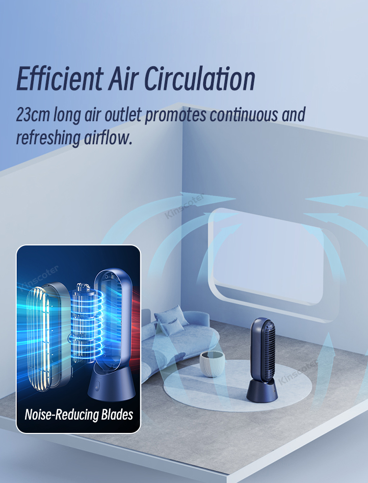 Portable Bladeless Fan Quiet Operation Fast Cooling 90 Angle Oscillating Fan Tower Fan With 3 Speeds for Bedroom Office Desktop
