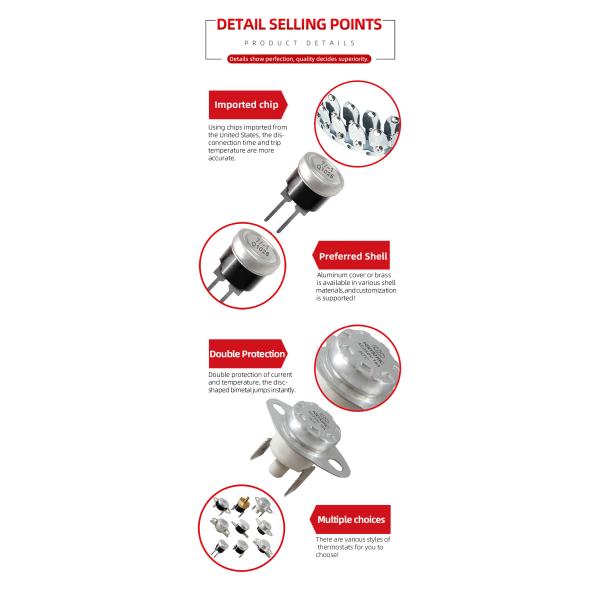 Resettable KSD301 Thermal Switch 10A 16A 120V 115°C Normally Open