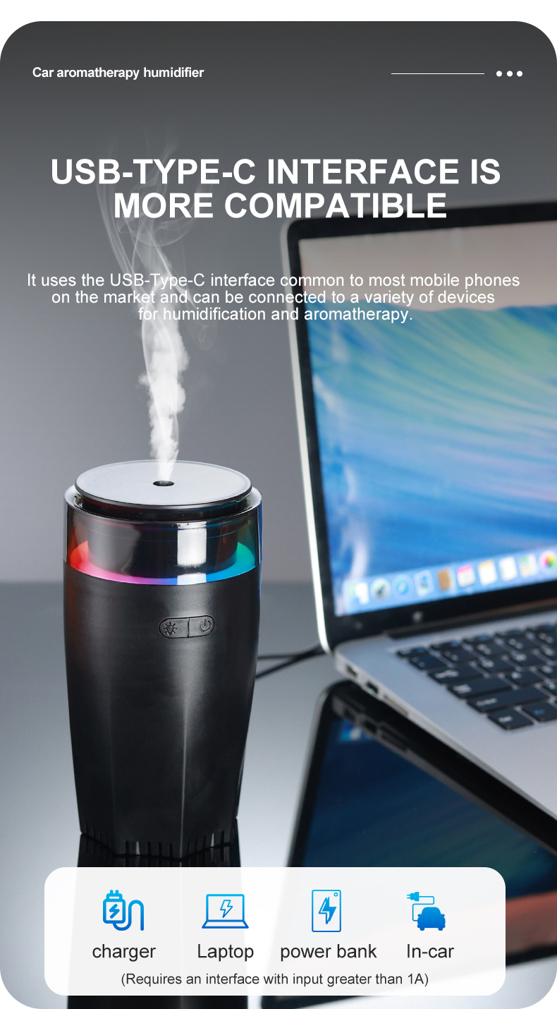 80ml Portable Air Freshener Electronic Customized Aromatherapy Type-c Auto Perfume Oil Home Car Essential Oil Aroma Diffuser