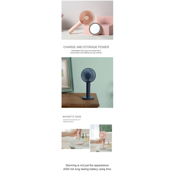 5 Speed Mini Portable Handheld Fan Battery 2000mah Table Travel Makeup Mirror Fan