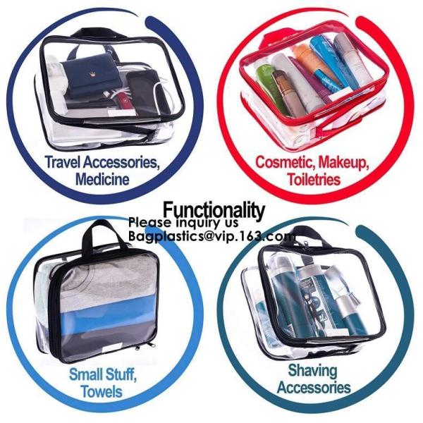 Clear Zipper Bag With Compression Packing Closure,Toiletry Bag With Pink Trim And Zipper Closing PVC zipper pouch bageas